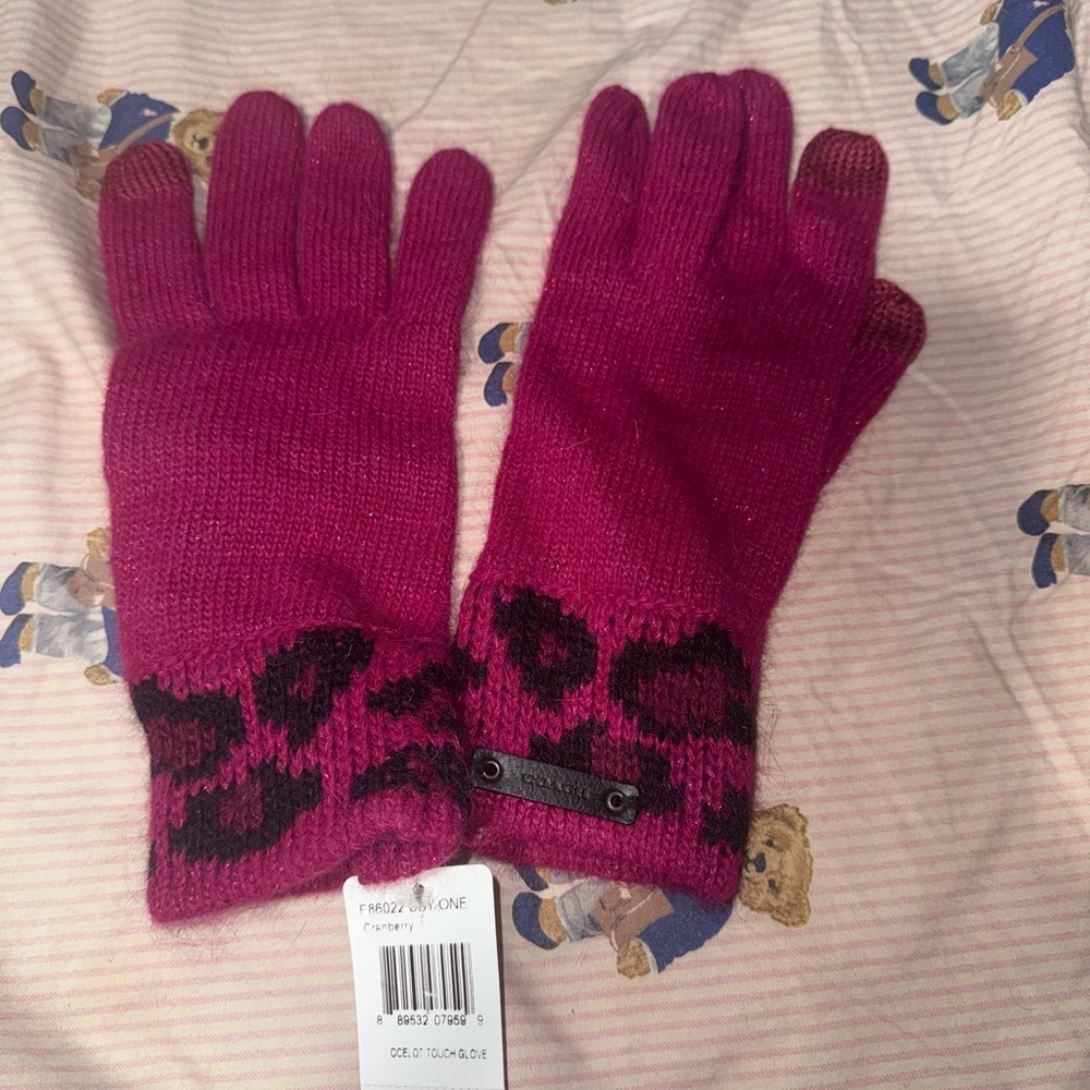 Pink and Black Knit Gloves